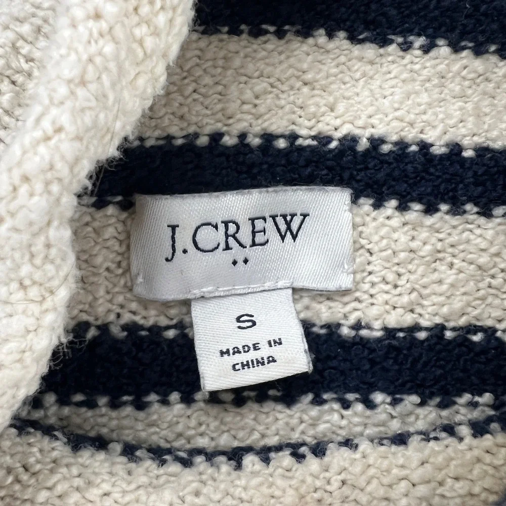 J.Crew Womens Small Ivory Navy Blue Striped Boucle Knit Turtleneck‎ Sweater
